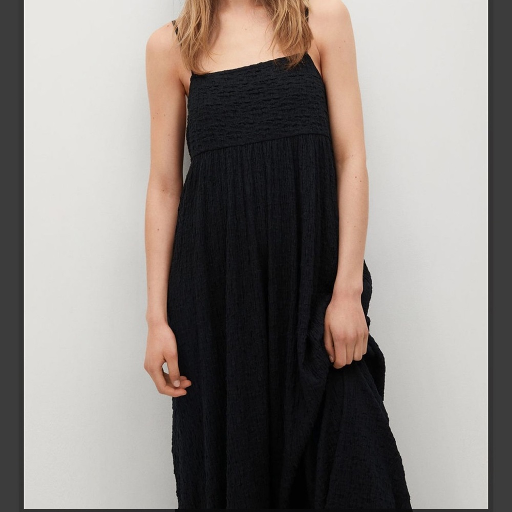 MANGO Textured Cotton Blend Maxi Dress in Black, Size S NWT
